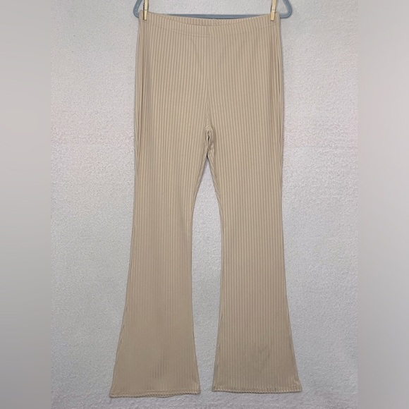 Topshop Ribbed Flare Lounge Pants-Tan/Beige-Women’s 12-Classic-Loungewear-Comfy - Picture 1 of 10